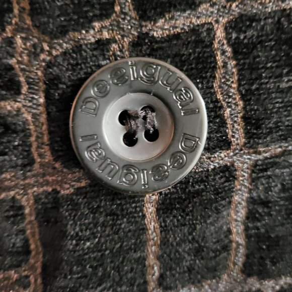 Desigual Black & Brown Textured Faux Croc Button-Down Midi Coat - Size 36 - Picture 5 of 10